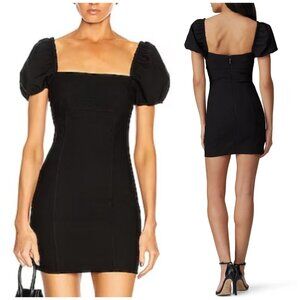 Cinq a Sept Havana Mini Dress Black $365 Puff Sleeve size 6 LBD Square Neckline